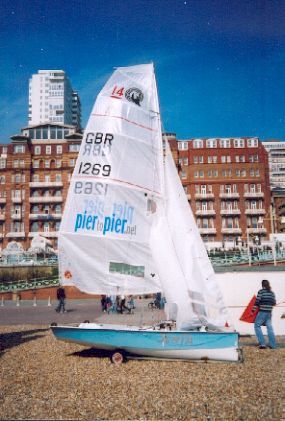 My boat with Piertopier logos on Main Sail